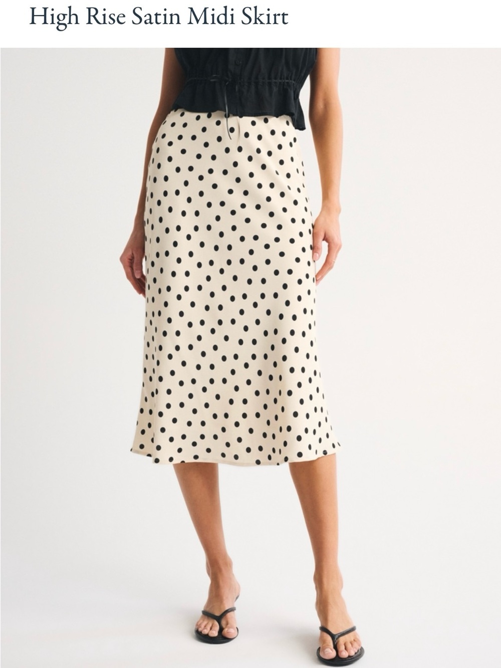 Abercrombie & Fitch Cream Satin Midi Skirt with Black Polka Dots Small